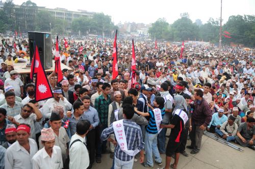 ONE COLOUR: A gathering at Khula Manch, Kathmandu, on Saturday, demanding that the country's federalism should not be based on ethnicity.