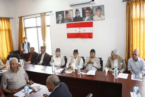 UNITED AGAINST: Leaders of various political parties take part in an all-party meet called by Nepali Congress at its party office in Sanepa on Wednesday. NC has decided to go on protest against the government decision to hold fresh elections in November, and has been trying to garner support from other parties.