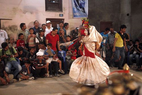 DIVINE DANCE: The Pachali Bhairav Jatra underway in Lagan tole, Kathmandu, on Tuesday. The festival is held every 12 years.