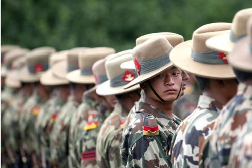 PRAETORIAN GUARDS: The army contingent at Narayanhiti before the flag hoisting on Sunday.