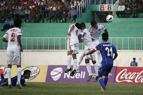 HEADING DOWN: Nepal loses to Yemen 1-0, and crashes out from the qualifying games for the AFC U-22 Championship at the Dashrath stadium on Monday.