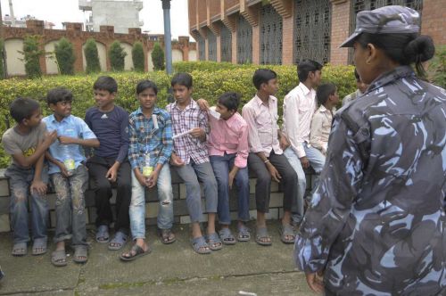 FREED HANDS: 150 children were rescued by Police from various sari embroidery factories in Bhaktapur on Wednesday. The factory owners have been detained for interrogation.  PIC