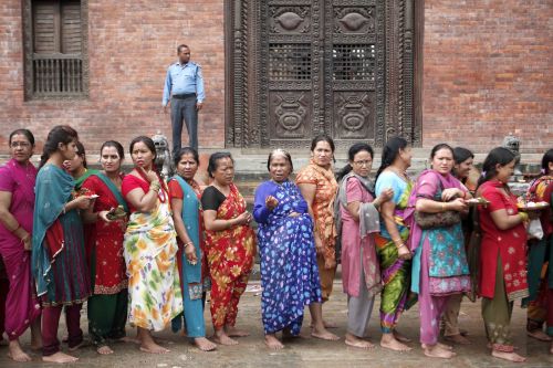 LONG WAIT: Devotees queue at Pashupati Nath Temple, Kathmandu, on Monday to mark the beginning of the Nepali month of Shrawan when Lord Shiva is worshipped.PIC