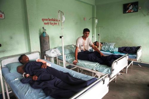 LUCKY SURVIVORS: Passengers injured in a bus accident in Dhading on Monday receiving treatment at Star Hospital in Kathmandu. The bus plunged into the Trishuli River, killing 16 and injuring 15 of the passengers.PIC