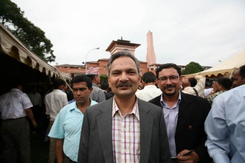 REVOLUTIONARY: Maoist leader Baburam Bhattarai is all smiles at the flag hoisting ceremony at Naryanhiti on Sunday.