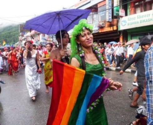 GAY JATRA: Participants enjoy the annual pride parade in Lakeside, Pokhara on Friday afternoon.