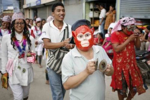 LET THERE BE LIGHTS: Locals in Patan celebrate Mataya (festival of light) on Saturday afternoon.
