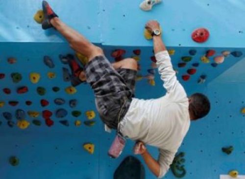 HANG MAN: A rock climber ascends an indoor wall at Asterik Climbing in Thamel on Sunday.