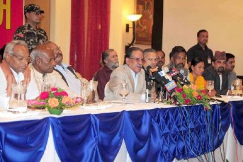 GOING STRONG : Leaders of twenty one political parties, under the leadership of UCPN-Maoist Pushpa Kamal Dahal declared the formation of Federal Republic Alliance on Wednesday.  PIC