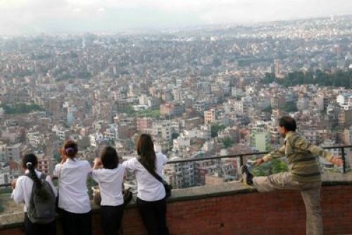 THE VIEW FROM ABOVE: Locals enjoying a view of Kathmandu Valley from Swayambhunath hill on Thursday morning. PIC