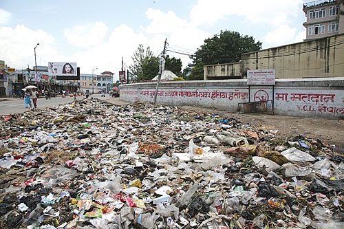 REPUBLIC OF GARBAGE: Garbage piles up in Patan as Sisdole residents once more blocked the landfill site for Kathmandu trash.