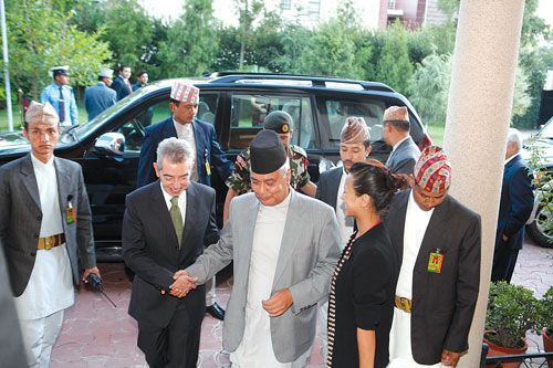 PARABENS: Ambassador Marcos Borges Duprat Ribeiro (left) welcomes VP Parmananda Jha (centre) toa gathering at the embassy on Friday evening to celebrate Brazil;s 190th Indepedence Day.