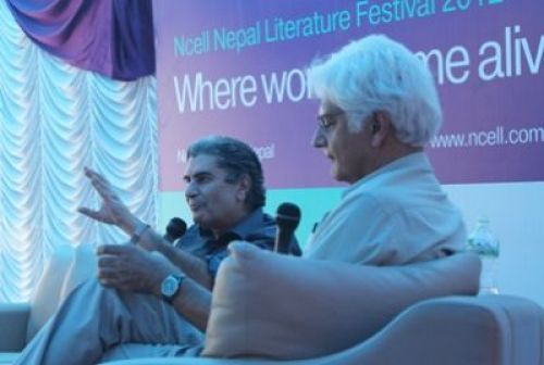 IN CONVERSATION: Former editor-in-chief of Outlook India Vinod Mehta (left) responds to questions from the audience at Ncell Nepal Literature Festival on Saturday afternoon.