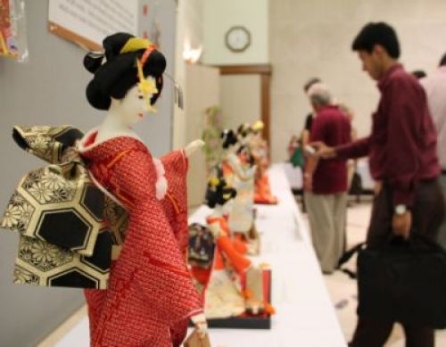 : Visitors at the weeklong exhibition of Japanese dolls and traditional toys at Japanese Embassy on Friday.