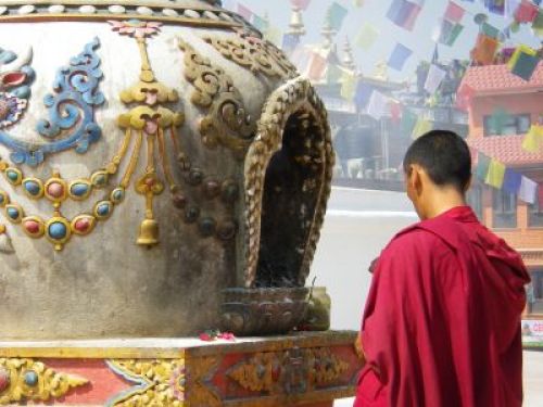 READER'S PIC OF THE WEEK: A Buddhist monk finds peace while praying at Boudhanath Stupa some metres away from the swarming streets of Kathmandu.