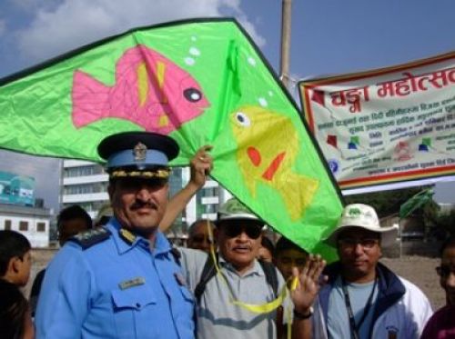 FLYING HIGH: Nirmal Man Tuladhar shows his dexterity by flying kites during a kite festival in Naxal, Kathmandu, on Saturday.