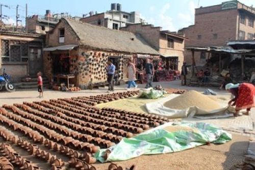CLAY TIME: Tourists take a stroll through Pottery Square in Bhaktapur on Sunday afternoon.
