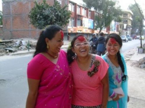 HAPPY DAY: after visiting their relatives on Tika day, women received special blessings and wishes for a bright future.
