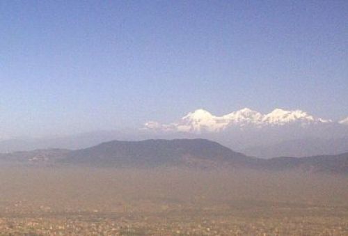 DIRTY AIR: View of Kathmandu Valley on Saturday morning clearly showing the winter inversion layer that traps the city's pollution and dust.
