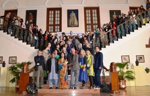 ARTMANDU: Artists, managers and organisers of the Kathmandu International Art Festival, KIF, pose together at the official opening in Yak & Yeti hotel, Sunday afternoon.