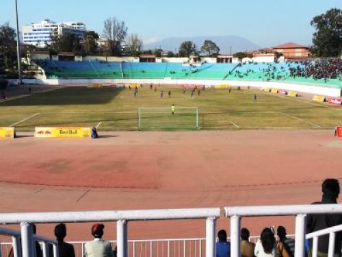BACK TO BUSINESS: A sparse crowd showed up at Dashrath Stadium on Saturday afternoon to watch the Divison A match between Armed Police Force (APF) and Madhyapur Thimi Club which APF won by three goals.