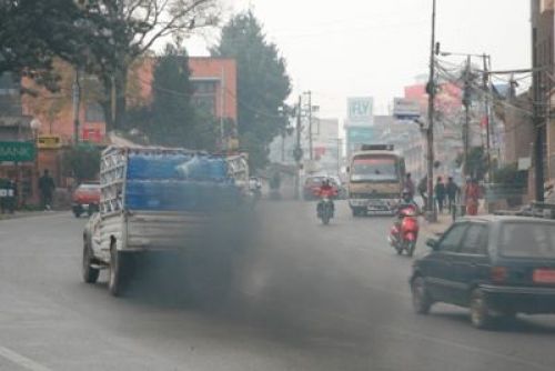 FUMES: After cultural rallies, display of banners with awareness messages and heavy police control during the Traffic week in Kathmandu, pollution doesn't fade away, in Pulchowk road on Thursday.