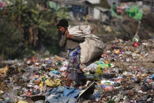 PICK AND CHOOSE : A ragpicker makes his way through the dumping site at Teku on Sunday.  PIC
