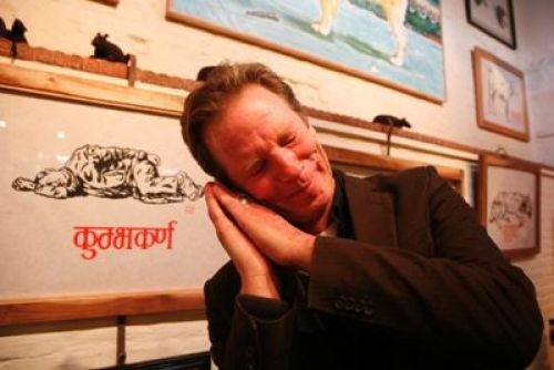 SWEET DREAMS: Artist Rick Cummings poses next to one of his master print paintings at Artist Proof Gallery, Pulchok, Sunday evening.