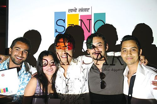 SMALL WORLD: Actors, crew and director of the new Quest Entertainment film, Sano Sansar, pose for a group snapshot on 3 July at the Shangrila. the film will be released in September.