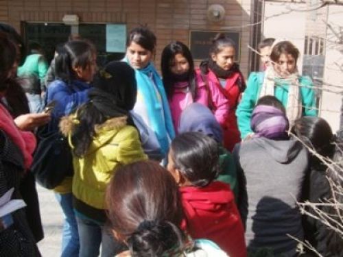 HIGH EXPECTATIONS: A group of young women wait for a visa interview at the Japanese Embassy in Lazimpat, on Wednesday. They expect to work as farmers in Japan.