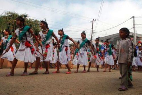 BIG STEPS: Tharu women perform a traditional dance before the start of the International Elephant Race at Sauraha, Chitwan, on Wednesday.