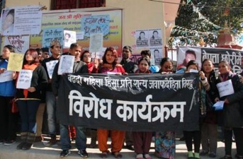 OCCUPY BALUWATAR: People demanding justice for migrant worker Sita and other victims of gender violence in front of Prime Minister's residence in Baluwatar, Saturday morning.