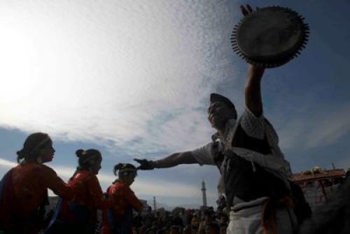 INSPIRATION: A musical group from Gurung community performs a traditional Ghatu dance in Tundikhel, Sunday afternoon.