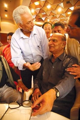 NEW ALLIANCES: Maoist president-designate, Ram Raja Prasad Singh, confers with Maoist shadow foreign minister C P Gajurel on Thursday after registering his candidacy at the CA Secretariat on Thursday afternoon.