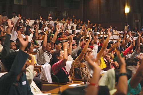 SHOW OF HANDS: CA members unanimously voting for Subhas Nembang as the Speaker of the Assembly on Thursday.