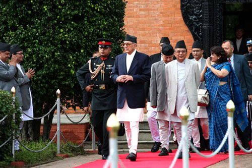 BYE: Prime Minister Girija Koirala leaves for the SAARC Summit in Colombo on a commercial flight on Thursday evening.