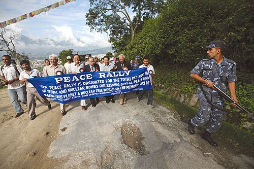 GUARDING THE PEACE: Japanese ambassador to Nepal Tatsuo Mizuno at a rally organised by the Alliance for Peace to commemorate the 1945 bombing of Hiroshima on Wednesday at Swoyambhu.