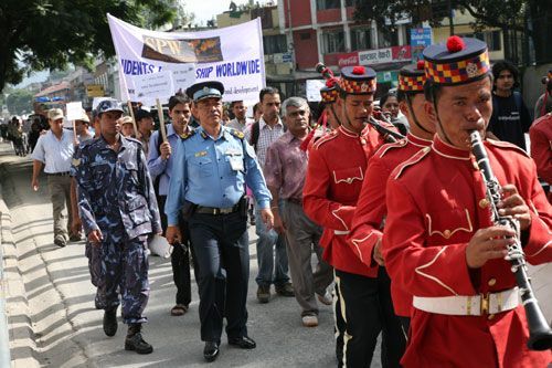 OUR TURN NOW: Students march down the streets of Kathmandu on Tuesday on the occassion of World Youth Day.