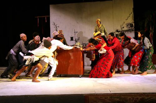 NOT STAGED: A scene from the play ' Karnali Dakhin Bagdo Chha' that highlights the neglect of the trans-Karnali region. The play was was staged at Gurukul Theater this week