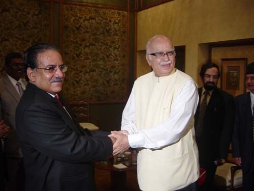 BLACK AND WHITE: Prime Minister Dahal meets Indian BJP leader L K Advani in Delhi on Wednesday. Advani, who has never gone to Nepal was invited to visit.