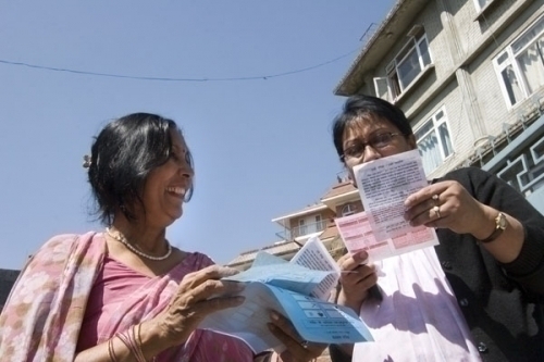 STILL CANVASSING: Bijaya Shrestha KC, Nepali Congress PR candidate, talks to voters in Sanepa Ward 2 on Monday, the last day of campaigning.