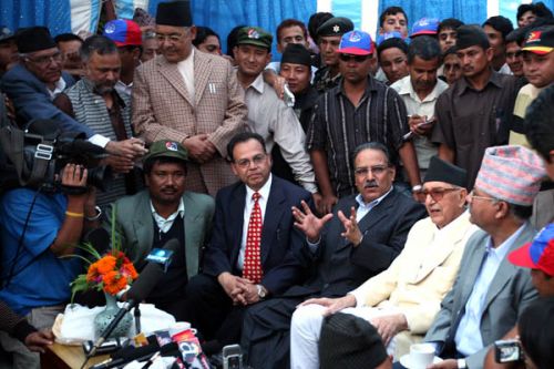 OVER A CUP OF TEA: Continuing the Dasain tradition, UML hosted a tea party on Wednesday at its party office in Balkhu. All the senior party members attended the reception.