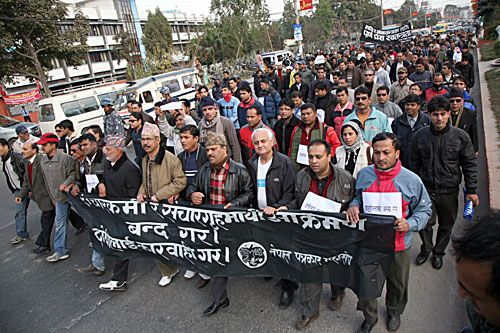 IN SOLIDARITY: Journalists, rights activists and civil society members participated in the protest rally organised by Federation of Nepalis Journalist in protest of Sunday's incident in Himalmedia on Monday.