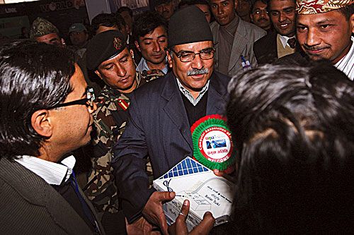 AWESOME: Prime Minister Pushpa Kamal Dahal inaugurates CAN Info Tech fair on Wednesday at Bhrikutimandap where he was presented with a Solar Tuki.