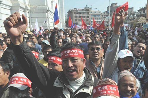GOING BACK: The Newar committee staged a protest rally on Friday, demanding an independent Newar state.