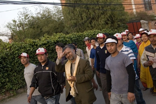 FINAL RALLY: UML candidate Raghuji Pant at his last campaign rally in Lalitpur on Monday evening.