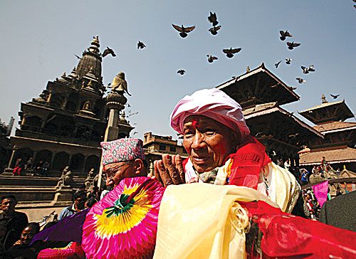 88 YEARS OF LIFE: Culture scholar Satya Mohan Joshi celebrates Jangkhu on Saturday at Patan Darbar Square.