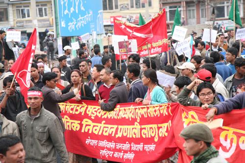 A DIFFERENT SHADE: A protest rally organised by Tharu and Adhivasi organisations to express solidarity with the demands put up by Tharu community. The rally took place from Maitighar mandala to Bhadrakali on Monday.