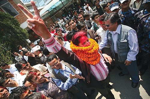 WALKING FREE: Rishi Dhamala, chair of Reporters Club Nepal, after being released from custody following a ruling by the Patan Appellate Court on Friday.