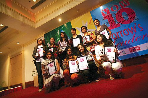 MODEL STUDENTS: Winners of VOW Magazine's Top 10 College Women collect their awards at Everest Hotel on Sunday.